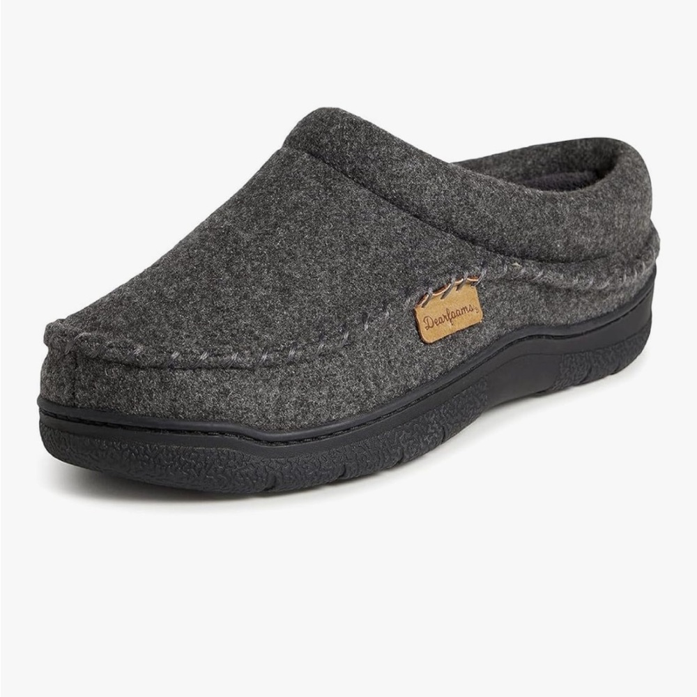 Dearfoams Men's Thompson Memory Foam Clog Slipper, Dk Heather Gray, Lg, NWT